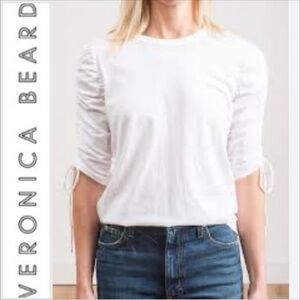 Veronica Beard Natalia Ruched Sleeve Tee White Pima Cotton Size XS